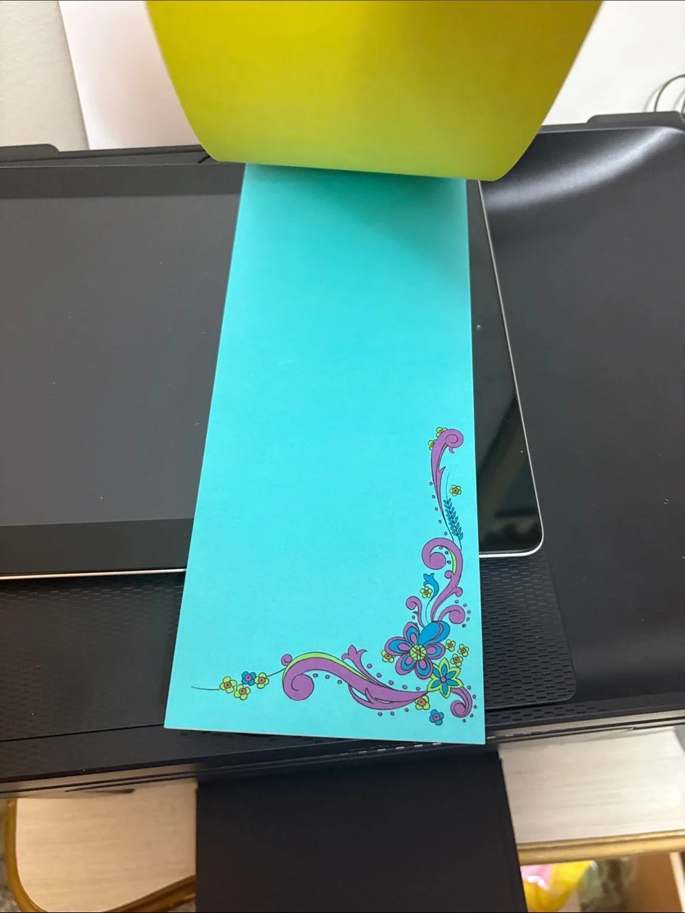 Hand-Painted Floral Bookmark with Pink & Blue Swirls